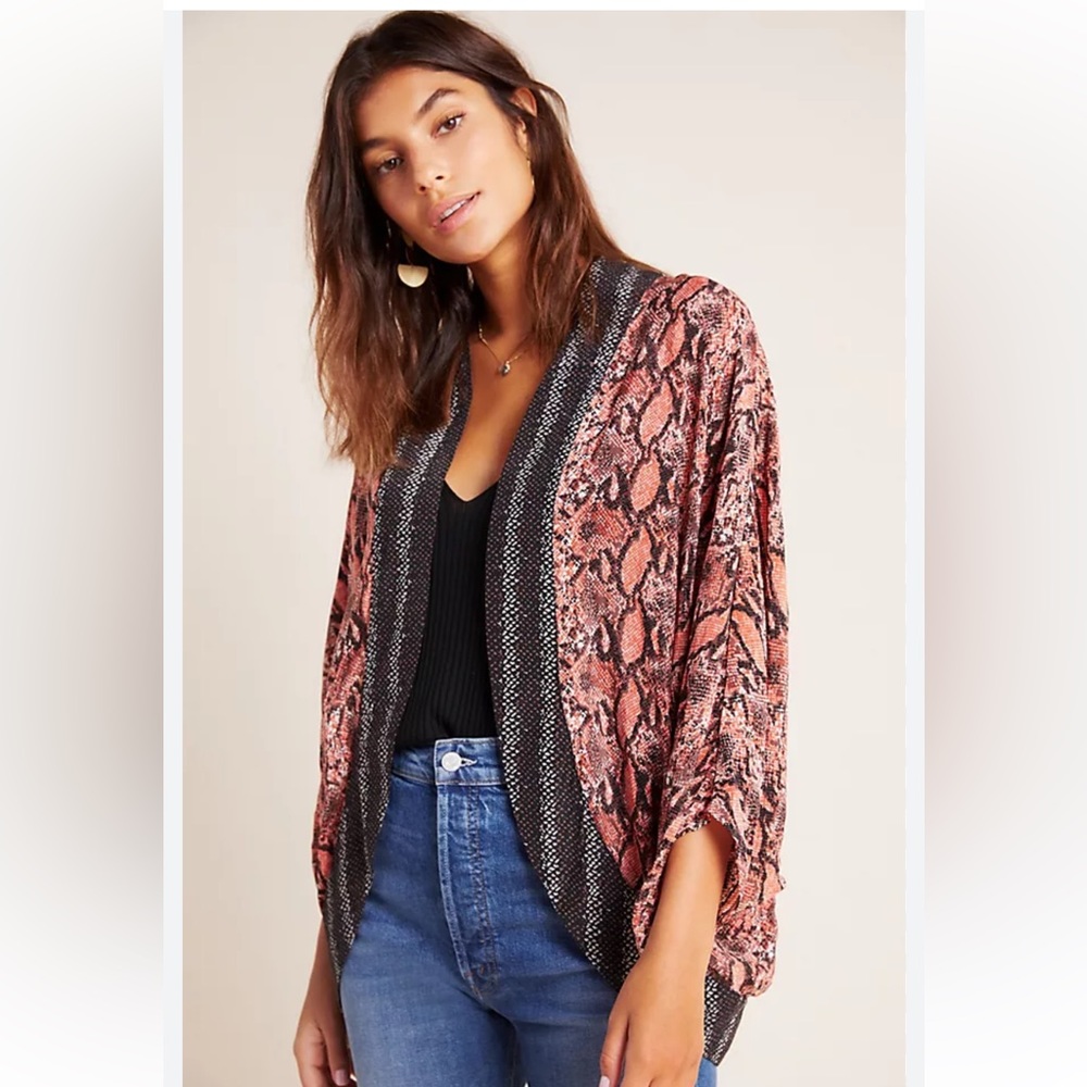 Anthropologie Mahila Tamra Cocoon Kimono Animal Print Size 0 S Open Front